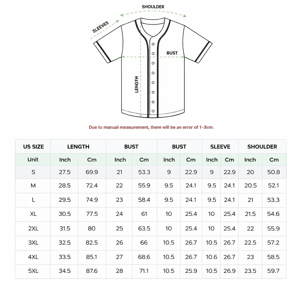 Baseball Jersey Size Chart